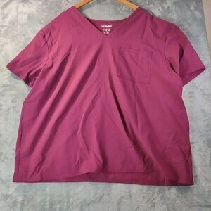 Scrubstar Womens Scrub Top 3XL Wine Short Sleeve Pocket Stretch Medical Apparel